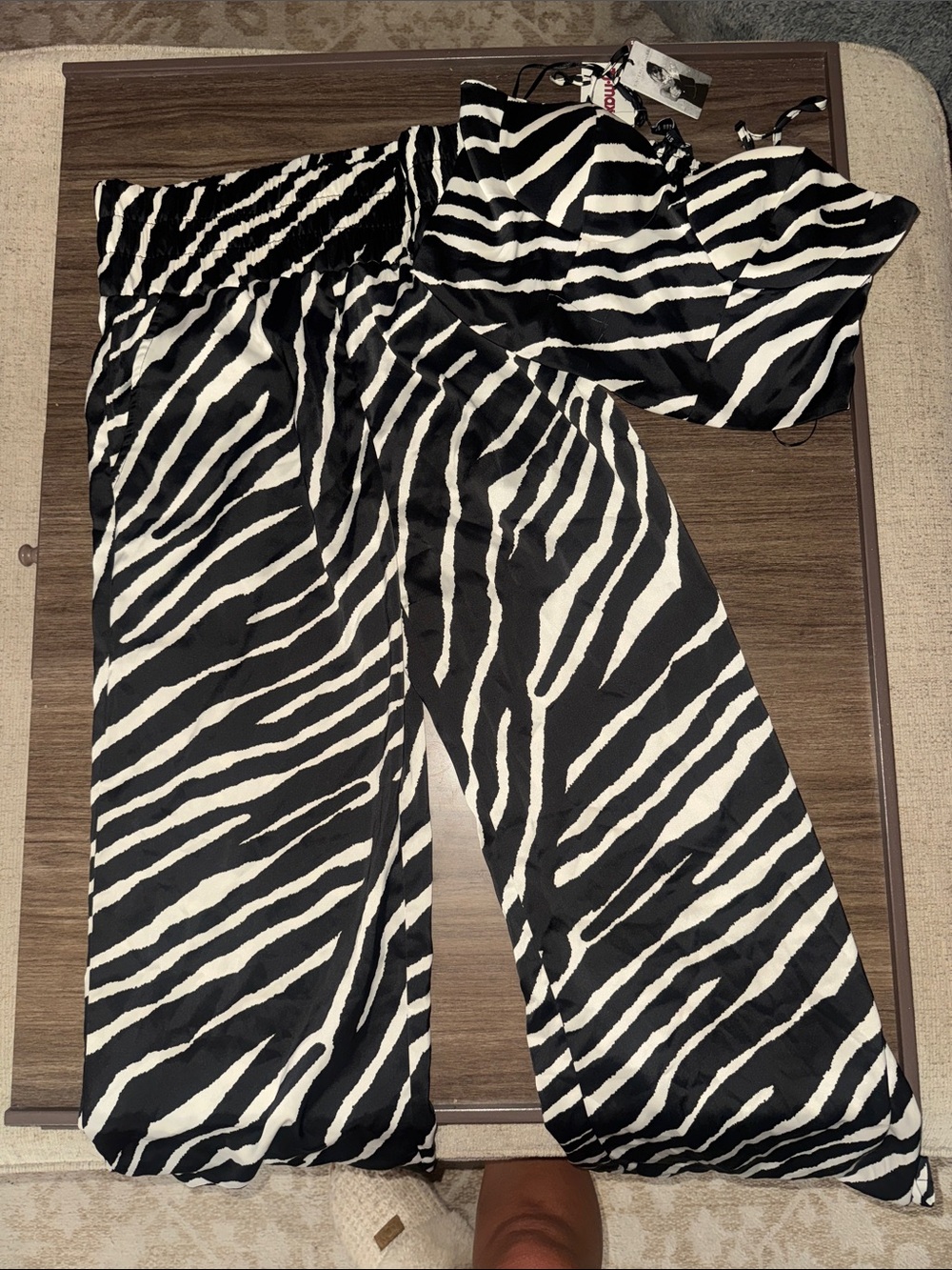 Zebra Print Strapless Jumpsuit - Black & White